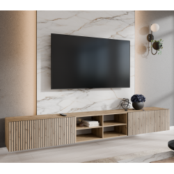 Szafka RTV CORAL 300 cm z lamelami, otwarta z półkami do salonu - Zdjęcie 2