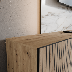 Szafka RTV CORAL 300 cm z lamelami, otwarta z półkami do salonu - Zdjęcie 5