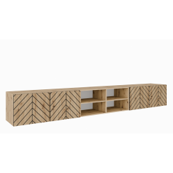 Szafka RTV IGO 300 cm, otwarta z półkami do salonu, jodełka