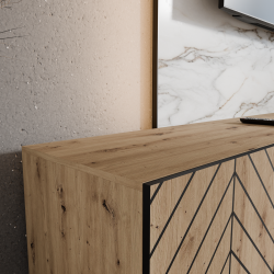 Szafka RTV IGO 300 cm, otwarta z półkami do salonu, jodełka - Zdjęcie 5