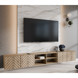 Szafka RTV IGO 300 cm, otwarta z półkami do salonu, jodełka - Zdjęcie 2