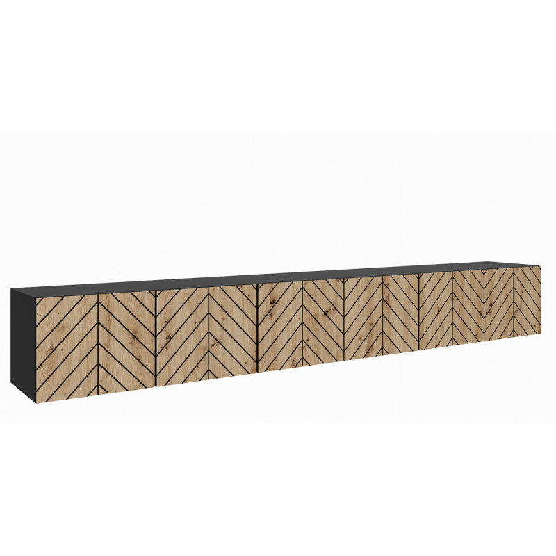 Szafka RTV IGO 300 cm zamknięta pod telewizor, wzór jodełka