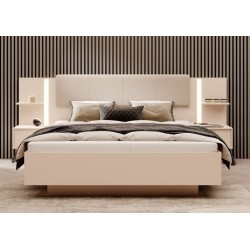 DASTIN Łóżko z pojemnikiem, tapicerowanym zagłówkiem i wbudowanym stolikiem nocnym