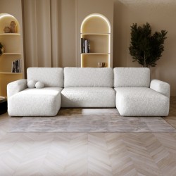 ILO Nowoczesny Narożnik w kształcie U z pojemnikiem na pościel i funkcja spania Boucle