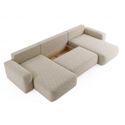 ILO Nowoczesny Narożnik w kształcie U z pojemnikiem na pościel i funkcja spania Boucle - Zdjęcie 6