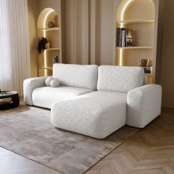 ILO Nowoczesny Narożnik L z funkcją spania i pojemnikiem na pościel tkanina Boucle