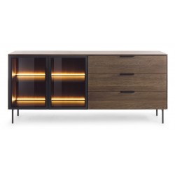 LUMIN Komoda do salonu  2D3S + LED w kolorze Dąb Dunin półki + szuflady - Zdjęcie 3