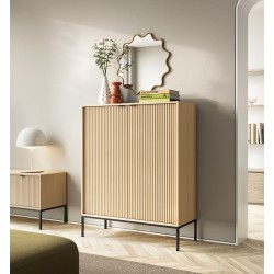 NEW komoda wysoka K104 w kolorze Dąb Vicenza na czarnych wysokich nogach