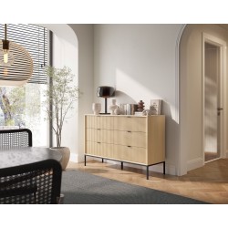 NEW komoda ryflowana KS154 w kolorze Dąb Vicenza na czarnych wysokich nogach - Zdjęcie 5