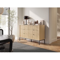 NEW komoda ryflowana KS154 w kolorze Dąb Vicenza na czarnych wysokich nogach