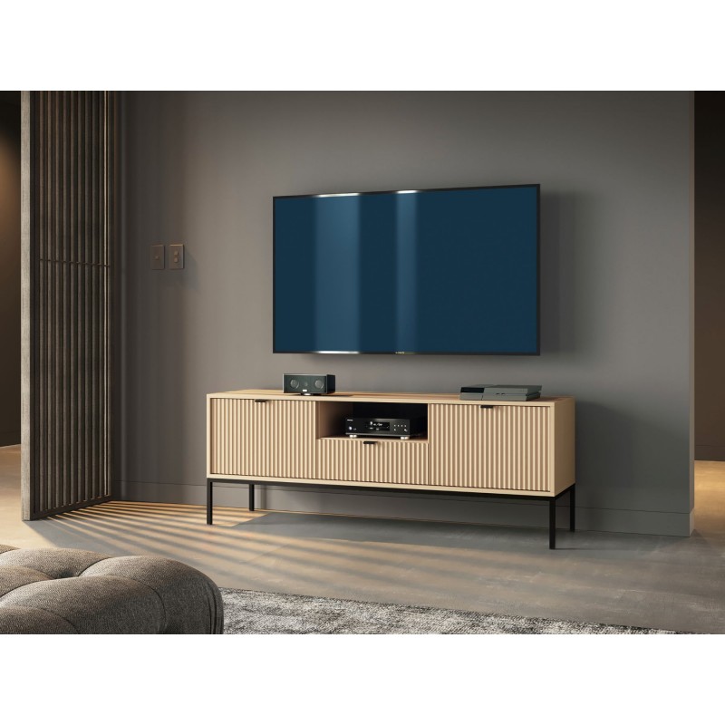 NEW szafka RTV nowoczesna w kolorze Dąb Vicenza na czarnych wysokich nogach