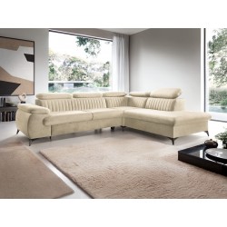 BEL Narożnik z funkcją spania, regulowanymi zagłówkami, na czarnych nóżkach