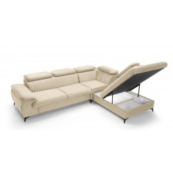 BEL Narożnik z funkcją spania, regulowanymi zagłówkami, na czarnych nóżkach - Zdjęcie 4