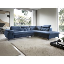 BEL Narożnik z funkcją spania, regulowanymi zagłówkami, na czarnych nóżkach