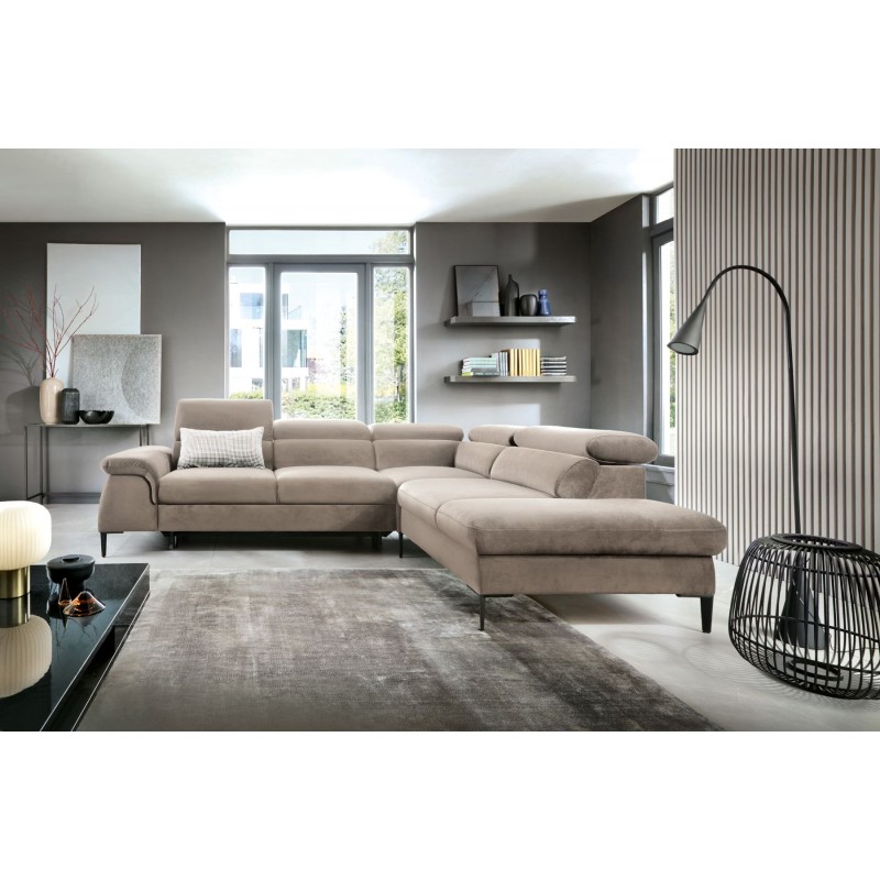 BLLU Narożnik z funkcją spania do salonu gładki z regulowanymi zagłówkami w tkaninie Vogue