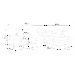 BLLU Narożnik z funkcją spania do salonu gładki z regulowanymi zagłówkami w tkaninie Vogue - Zdjęcie 7