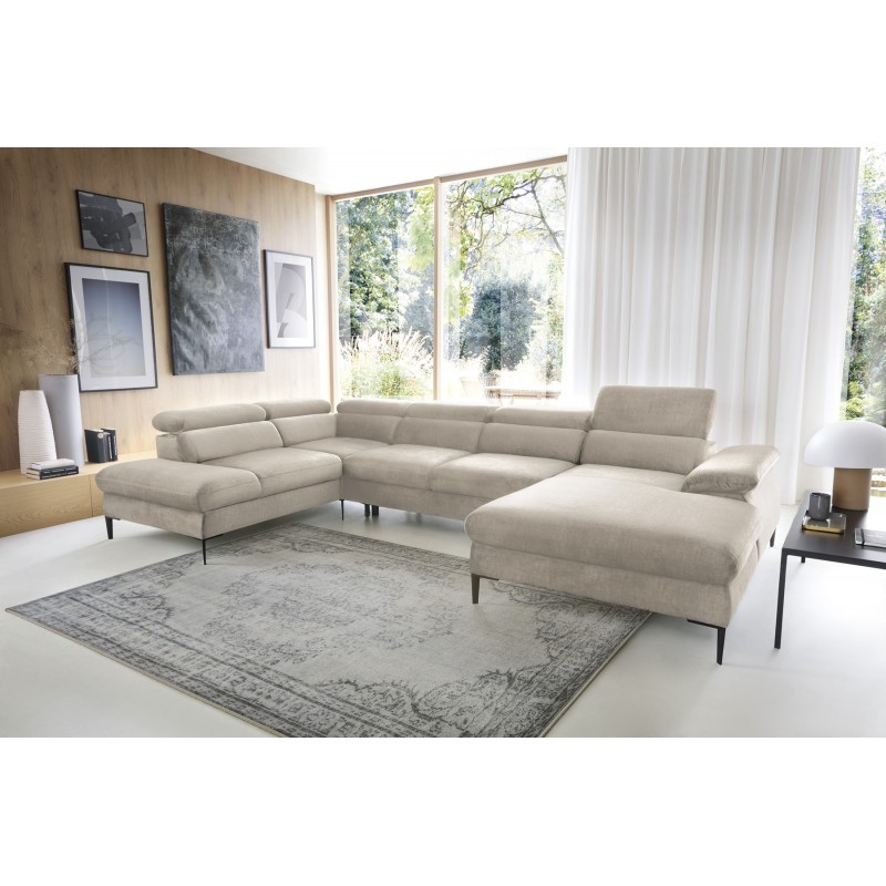 BLUE Narożnik Uniwersalny z regulowanymi zagłówkami na wysokich nóżkach obity tkaniną Vogue