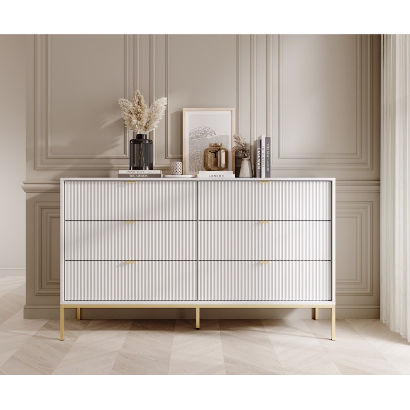 NEW biała komoda ryflowana KS154+ stelaż złoty