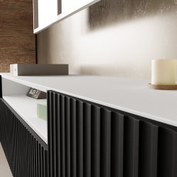 NOELI ryflowana szafka RTV stojąca, biało-czarna do salonu - Zdjęcie 4