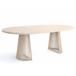 DUSTO stół okrągły rozkładany z lamelami i blatem w kolorze kaszmirowym - Zdjęcie 3