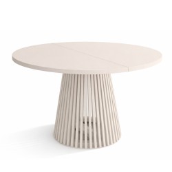 DUSTO stół okrągły rozkładany z lamelami i blatem w kolorze kaszmirowym