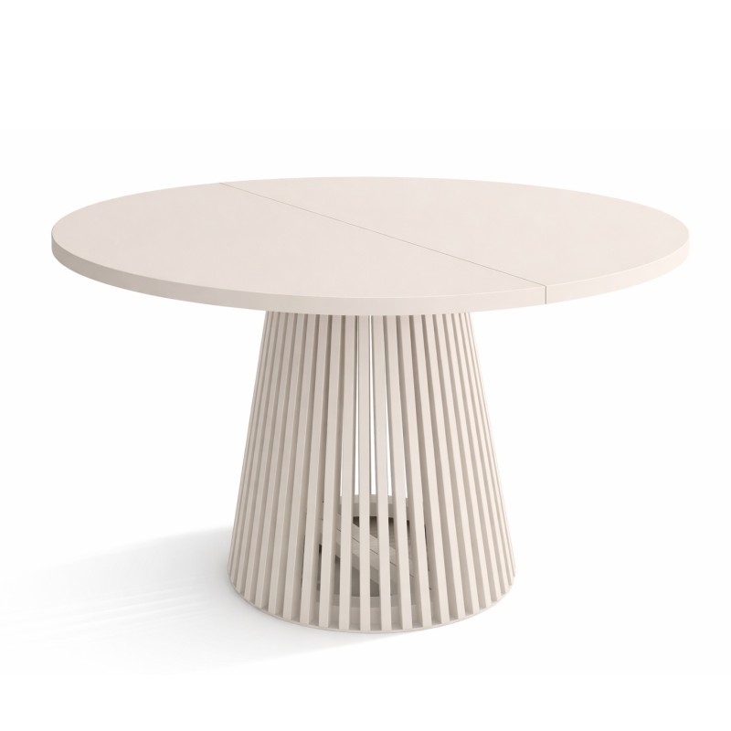 DUSTO stół okrągły rozkładany z lamelami i blatem w kolorze kaszmirowym