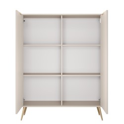 LENA Komoda wysoka, dwudrzwiowa z półkami na wysokich, złotych nóżkach - Zdjęcie 4