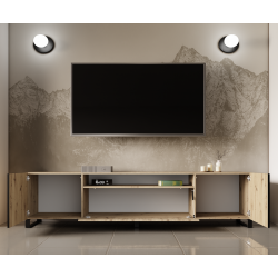 Szafka RTV IGO 200 cm stojąca do salonu Czarny + Artisan - Zdjęcie 1