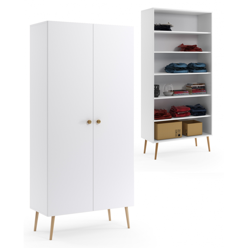 Szafa Boho drewniane nóżki 5 półek Biała