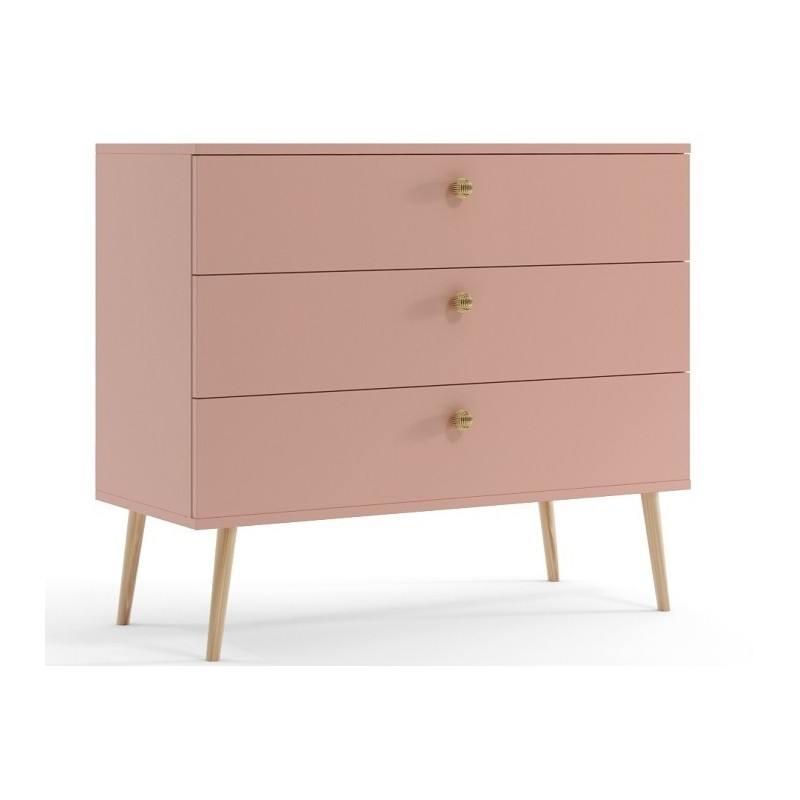 Komoda z szufladami na drewnianych nóżkach różowa