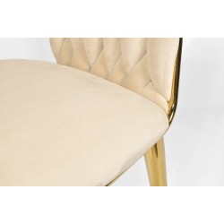 Krzesło plecione beżowe na złotych nogach - Zdjęcie 3