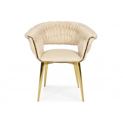 Krzesło plecione beżowe na złotych nogach - Zdjęcie 4