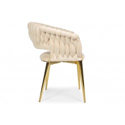 Krzesło plecione beżowe na złotych nogach - Zdjęcie 5