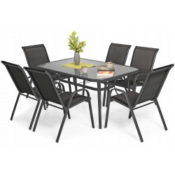 PUERTO zestaw ogrodowy stół + 6 krzeseł czarny - Zdjęcie 2