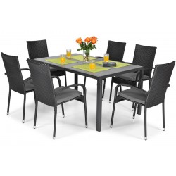 MALWA meble ogrodowe z technorattanu stół + krzesła 6 osób czarny - Zdjęcie 2