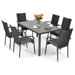 MALWA meble ogrodowe technorattan stół + krzesła 6 osób czarny