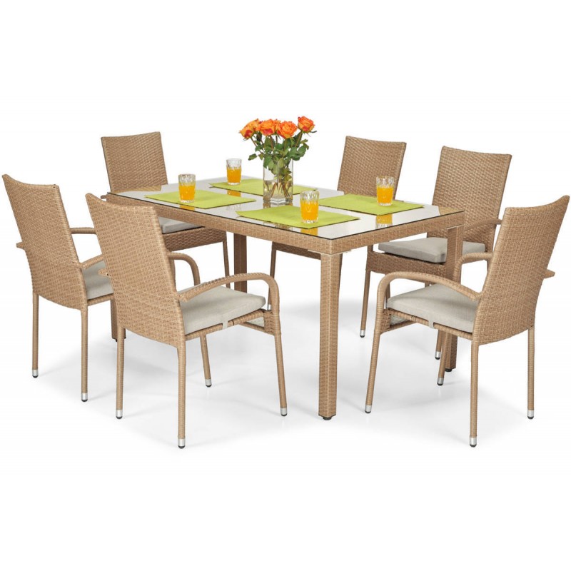 MALWA zestaw technorattan stół + krzesła 6 osób beżowy