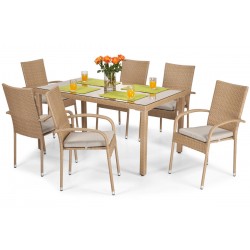 MALWA zestaw technorattan stół + krzesła 6 osób beżowy - Zdjęcie 2