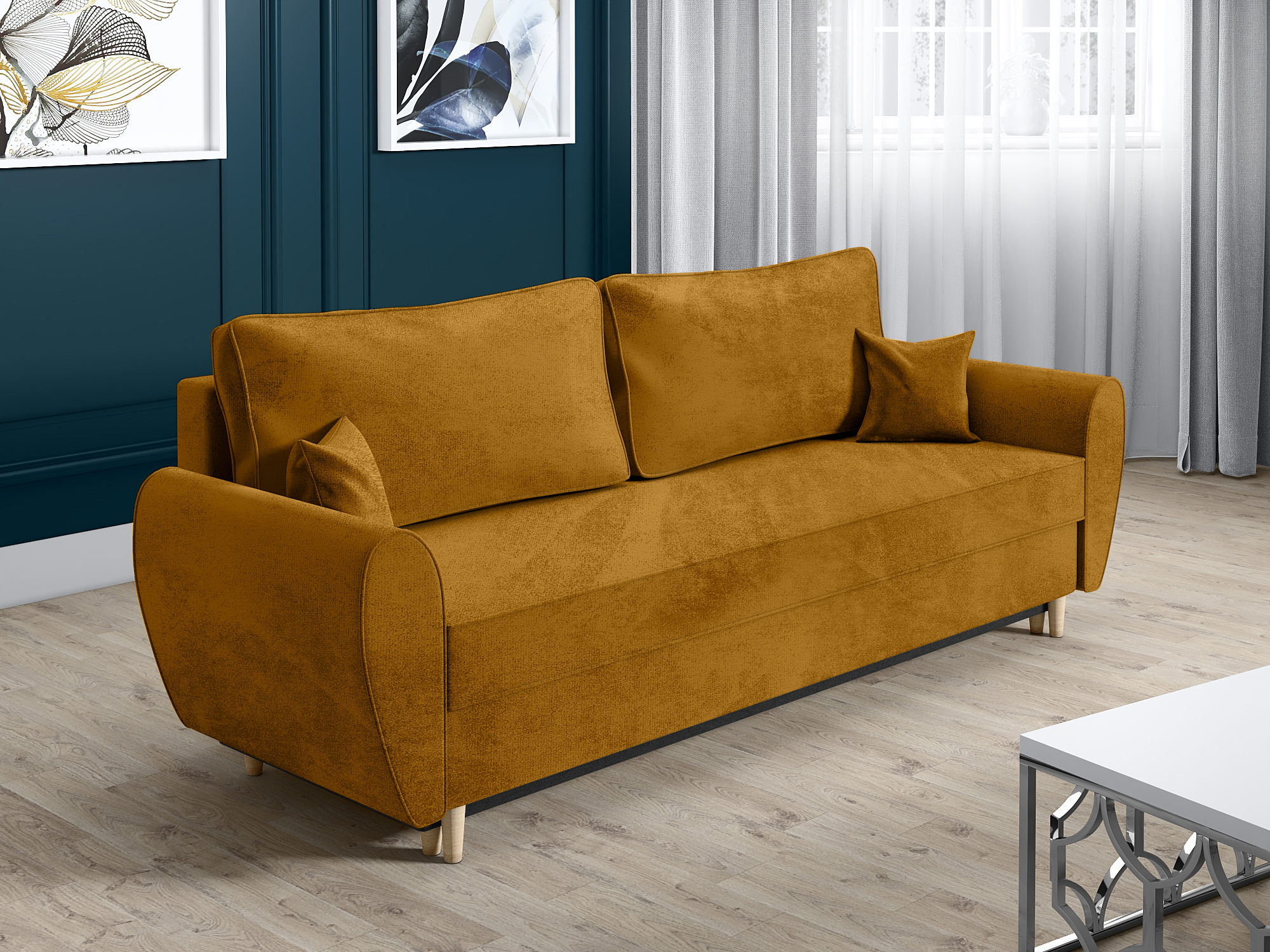 Kanapa trzyosobowa MAX skandynawska sofa z funkcją spania i pojemnikiem na pościel - zdjęcie produktu