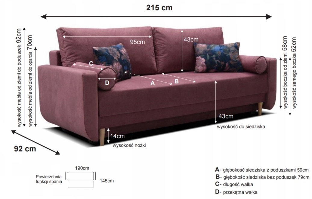 TIMON Kanapa z funkcją spania trzyosobowa sofa do salonu - zdjęcie produktu