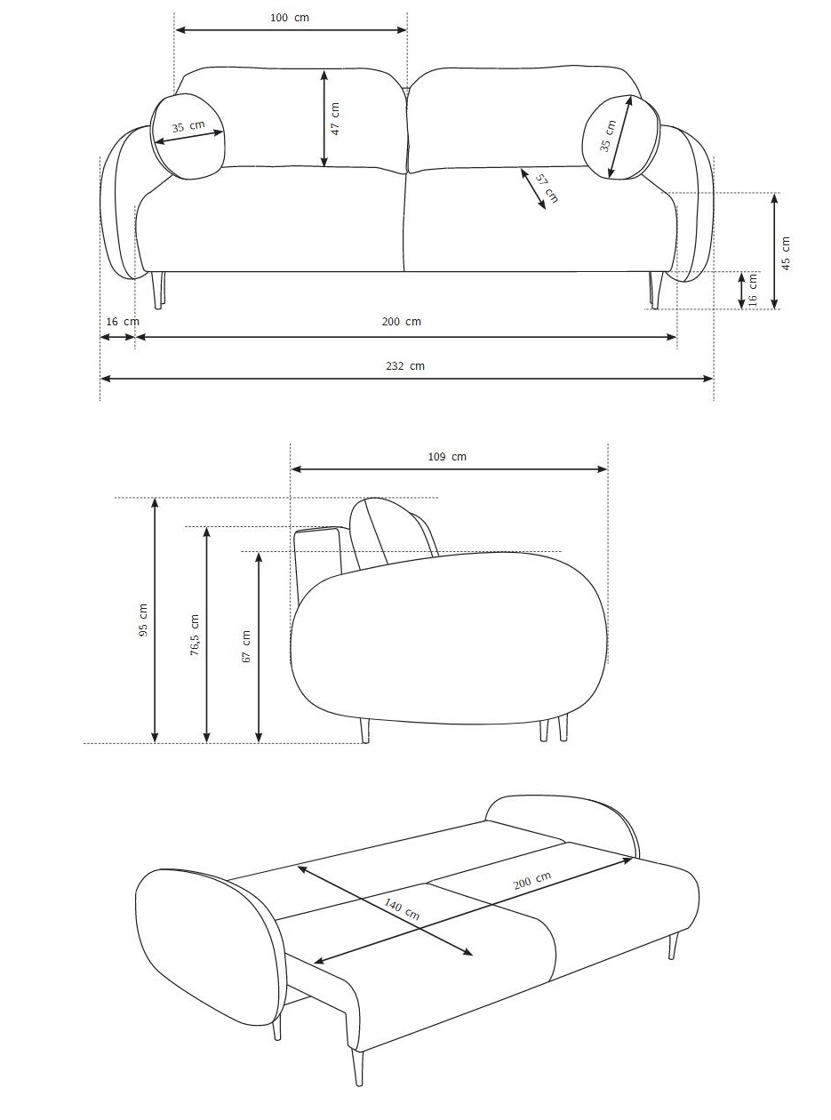 Nowoczesna sofa z funkcją spania SOFTI do salonu - zdjęcie produktu