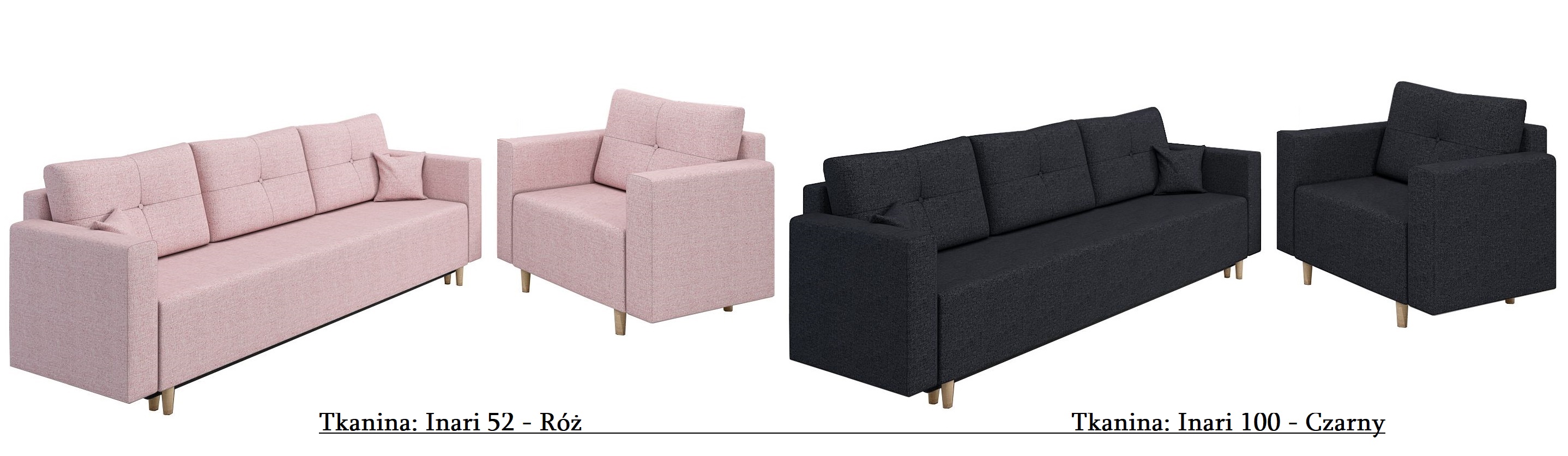 LUSIA 3+1 zestaw wypoczynkowy fotel kanapa trzyosobowa duża powierzchnia spania pojemnik na pościel - zdjęcie produktu