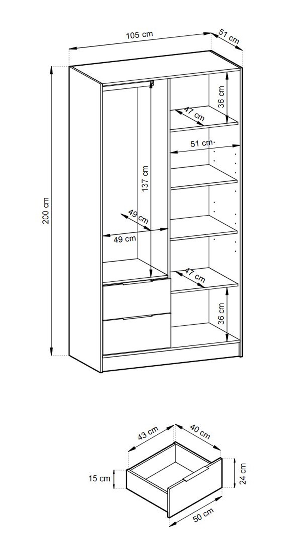 Kelly szafa dwudrzwiowa z lamelami do przedpokoju 105 cm - zdjęcie produktu