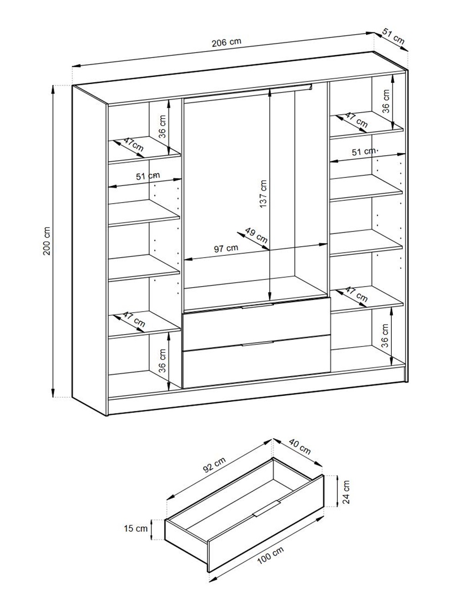 Kelly szafa czterodrzwiowa z lamelami do sypialni 206 cm - zdjęcie produktu