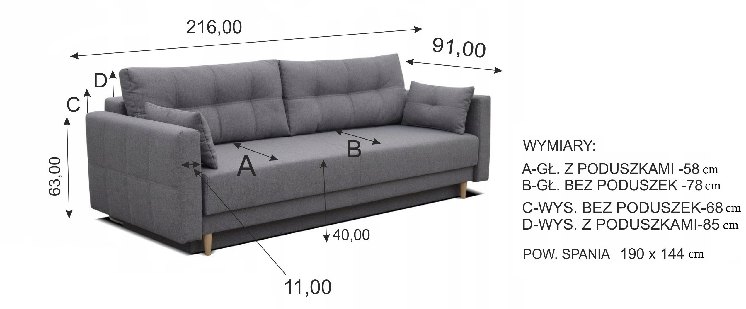 Nowoczesna Kanapa LEMA trzyosobowa sofa z funkcja spania pikowane poduszki - zdjęcie produktu