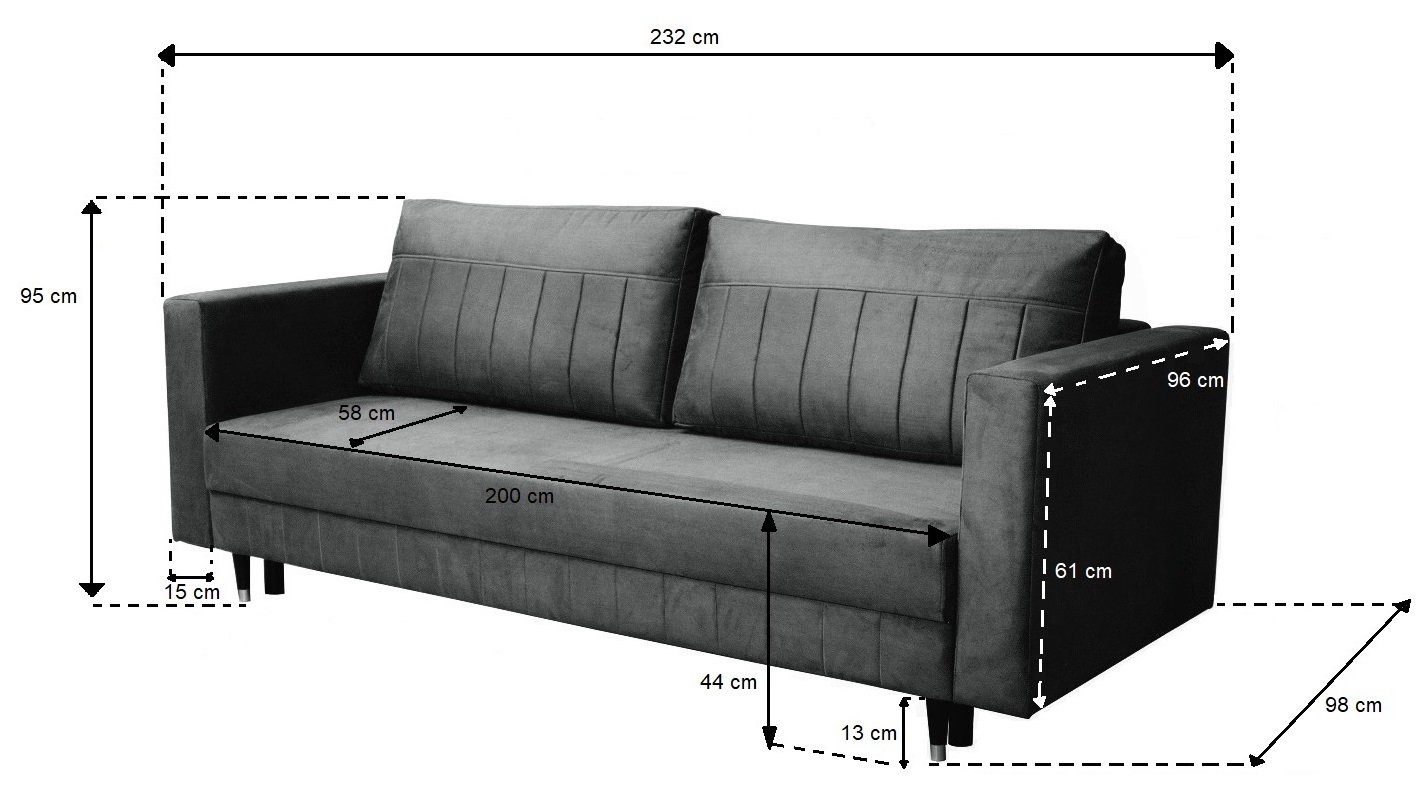 ELA Sofa kanapa trzyosobowa tapicerowana z funkcją spania czarno złote nóżki - zdjęcie produktu