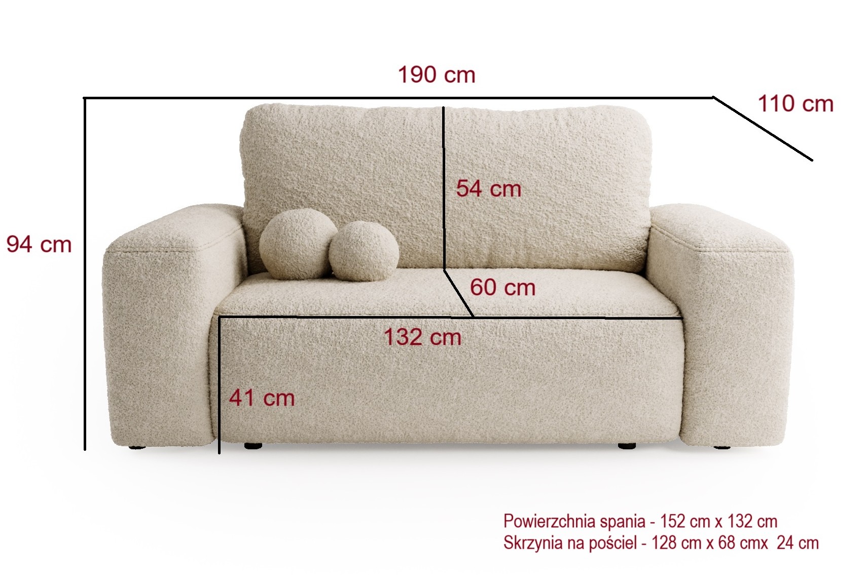 ILO Wygodna Kanapa z pojemnikiem na pościel tkanina Boucle - zdjęcie produktu
