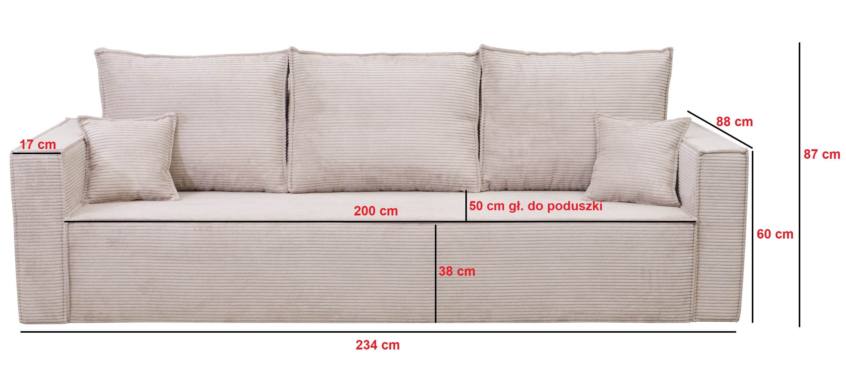 Rozkładana kanapa z funkcją spania sztruksowa EKO - zdjęcie produktu